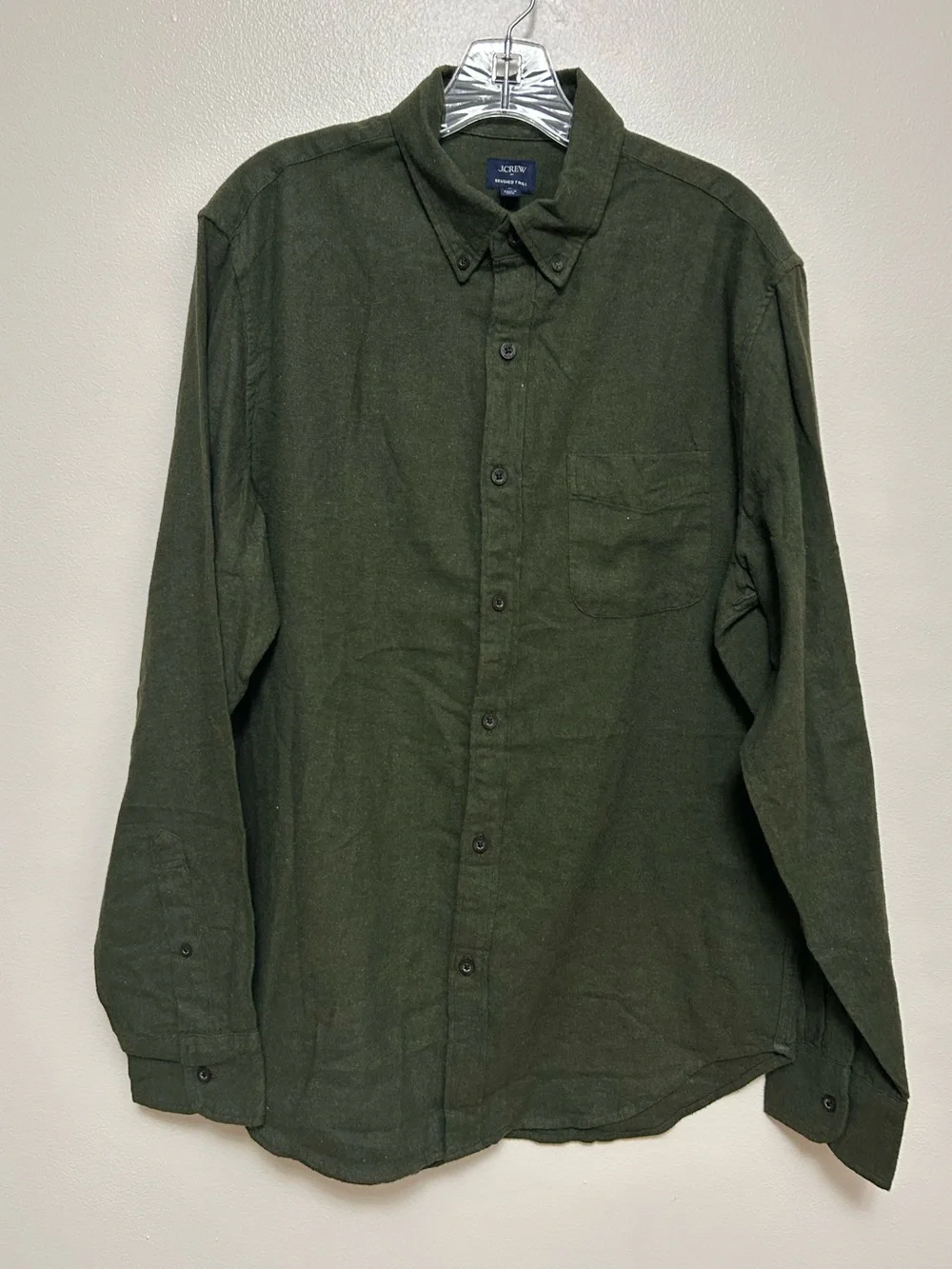 J. Crew Brushed Twill HEV Dark Olive Green Button-Down Shirt (Size M)